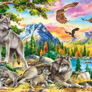 Puzzle 1000 elementów. Wilcza rodzina i orły