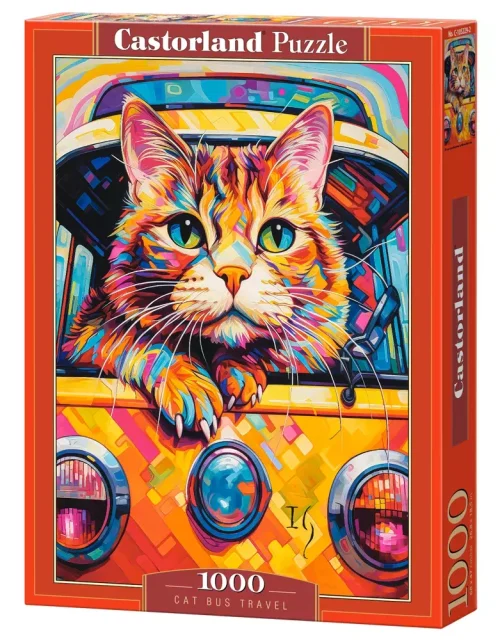 Puzzle 1000 elementów. Podróż autobusem dla kota