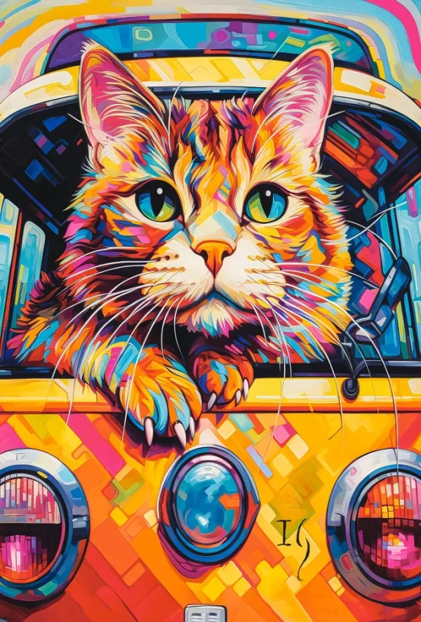 Puzzle 1000 elementów. Podróż autobusem dla kota