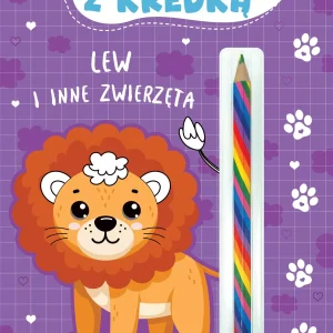 Kolorowanka z kredką. Lew i inne zwierzęta