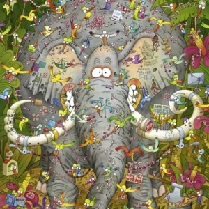 Puzzle 1000 elementów. Życie słonia, Degano Marino (puzzle + plakat)