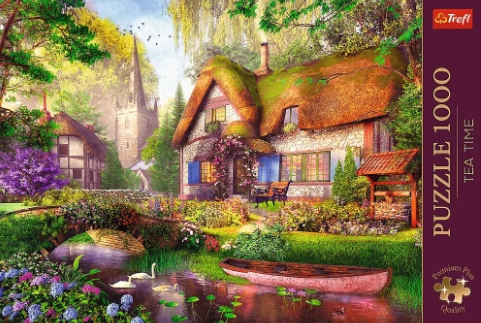 Puzzle 1000 elementów. Premium Plus Quality. Tea Time. Urocza chatka w lesie