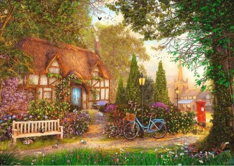 Puzzle 1000 elementów. Premium Plus Quality. Tea Time. Domek pod strzechą
