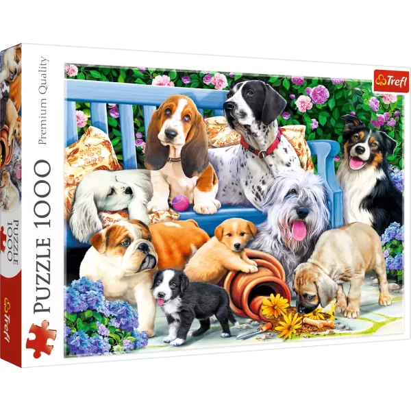 Puzzle 1000 elementów. Psy w ogrodzie