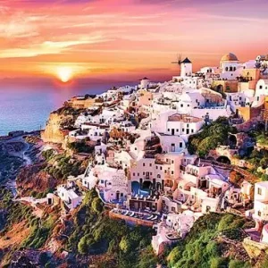 Puzzle 1000 elementów. Zachód słońca nad Santorini