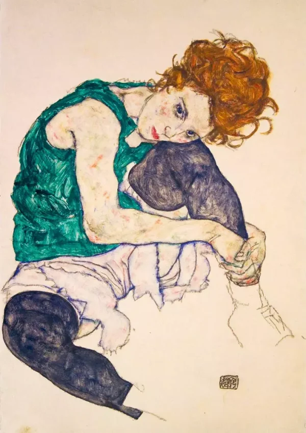 Puzzle 1000 elementów. Siedząca kobieta z wyciągniętymi nogami,Egon Schiele, 1907