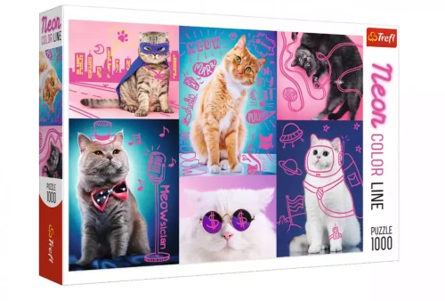 Puzzle 1000 elementów. Super cats, neonowe