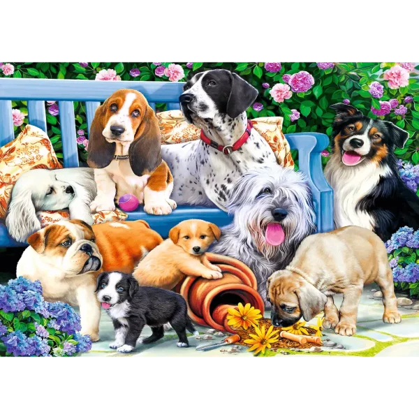 Puzzle 1000 elementów. Psy w ogrodzie