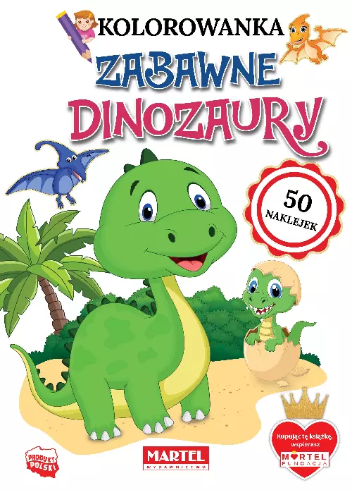 Zabawne dinozaury. Kolorowanka z naklejkami